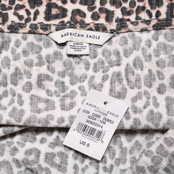 American Eagle Leopard Halter Dress Open Back Stretch Knit Y2K Mini Dress Size S - Picture 7 of 11